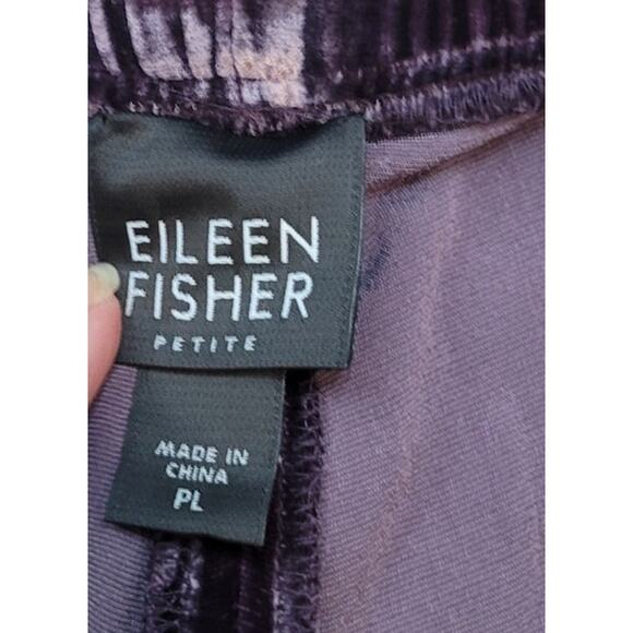 Eileen Fisher Crushed Velvet Wide Leg Pant Purple Silk Blend Petite Large Hemmed - Picture 4 of 10